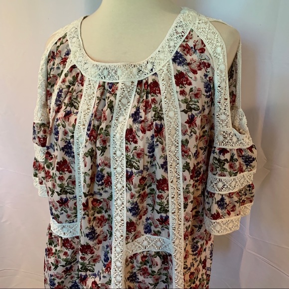 Anthro Blue Tassel Maylou Open-Shoulder Blouse - Picture 8 of 11